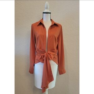 Burnt Orange Ruched Long Sleeve Top
